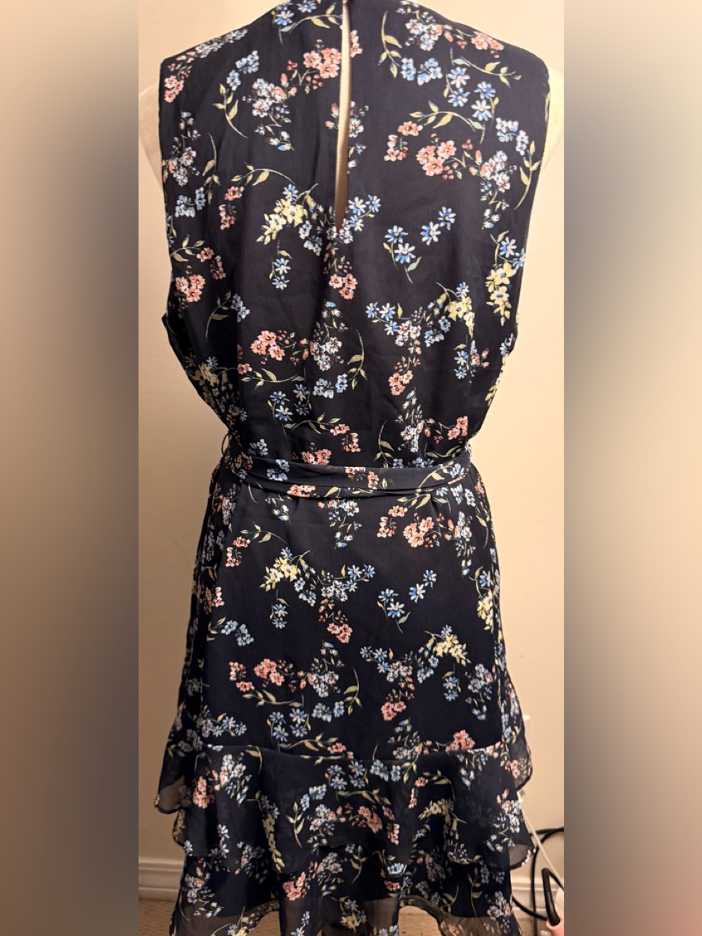 Express Navy Floral Tie-Waist Sundress - Picture 3 of 11